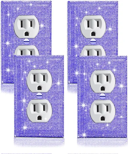 Vista 6 de 4 Piezas Cubiertas de Tomacorriente con Diamantes de Imitación Plateados Brillantes Placa de Pared 1 Gang Toggle Cubierta de Interruptor de Luz
