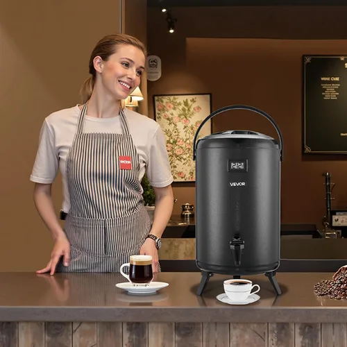 Vista 7 de VEVOR Dispensador de bebidas aislado, servidor térmico de bebidas de acero inoxidable de 3.2 galones/12L con espiga y pantalla de temperatura