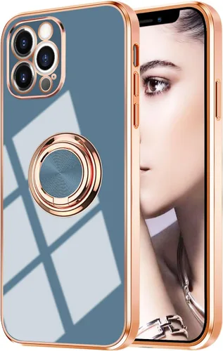 Vista 42 de Compatible con iPhone 11 Kickstand, anillo de rotación de 360 grados integrado con borde de oro rosa brillante que funciona con soporte magnético