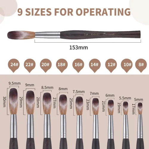 Vista 5 de Kolinsky Acrylic Nail Art Brush Size 16, Kolinsky Hair Oval Shaped for Acrylic Application, Professional Manicure Tool for Nail Extension & 3D