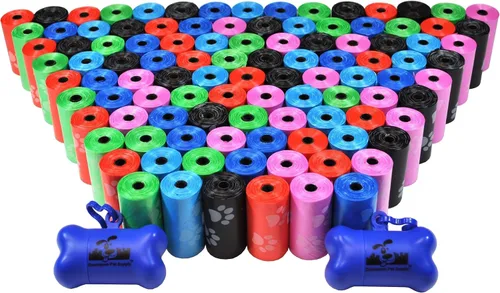 Vista 9 de Downtown Pet Supply Bolsas para excrementos con estampado de huellas de arcoíris (520 CT y 2 dispensadores), a prueba de fugas, sin perfume, se