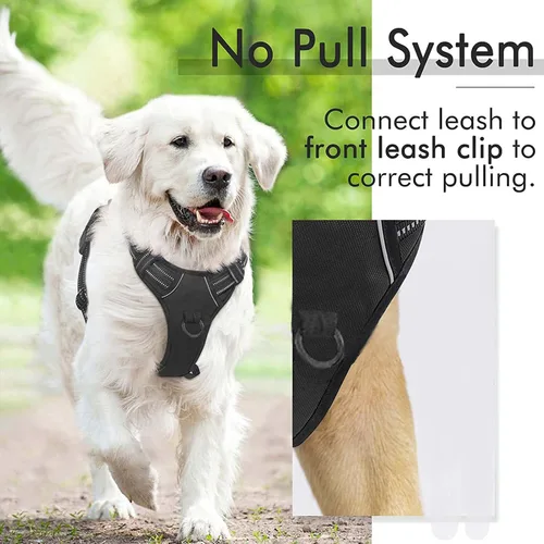 Vista 4 de Arnés para perro, arnés sin tirones para mascotas con 2 clips para correa, chaleco acolchado suave ajustable para perro, chaleco Oxford reflectante