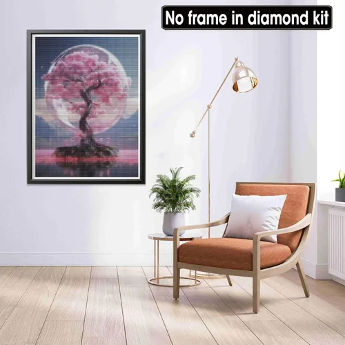 Vista 4 de LOMSIOY Kit de pintura de diamantes de imitación de árbol para adultos, pintura con arte de diamantes, flor de cerezo, taladro completo redondo