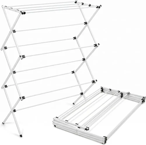 Vista 8 de Honey-Can-Do Estante de secado de ropa plegable, acero resistente, estante de secado de ropa plegable y portátil, diseño que ahorra espacio, secado