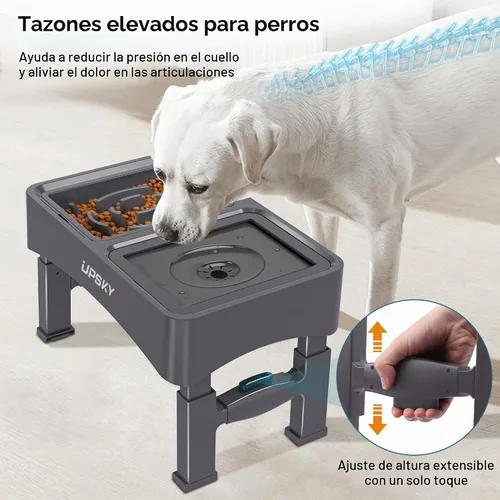 Vista 7 de UPSKY Cuencos para Perros Elevados 2-en-1 con Alimentador Lento, Soporte de Cuenco Elevado Ajustable en 4 Alturas, Cuencos para Perros sin Derrame