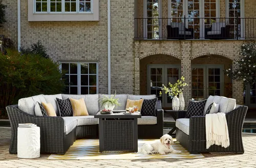 Vista 17 de Signature Design by Ashley Beachcroft - Sofá resistente a la intemperie con tela casual para interiores/exteriores con cojín y 2 cojines Negro