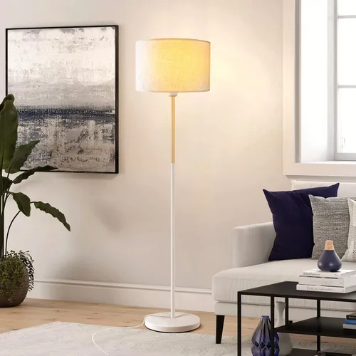 Vista 2 de Lámpara de pie para dormitorio, lámparas de pie de granja para sala de estar, lámpara de poste de mediados de siglo, pantalla de lámpara de lino
