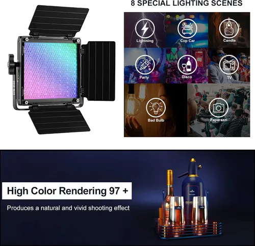 Vista 5 de GVM 850D RGB LED luces de video con 2 soportes de softbox, panel de iluminación de video a todo color de 360° con control de aplicación, 2 paquetes
