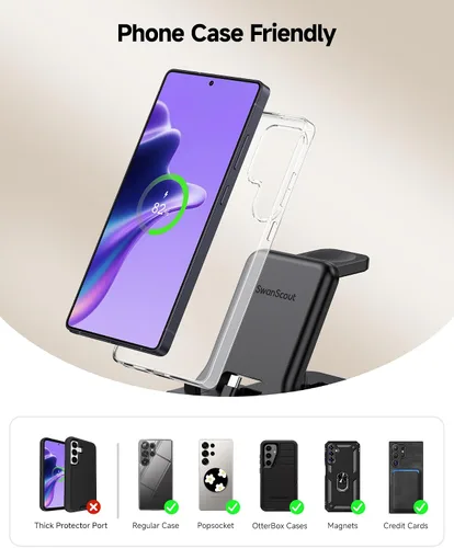 Vista 6 de Estación de Carga Rápida USB C de 25W para Samsung, SwanScout 701S, Soporte de Carga Plegable 3 en 1 para Galaxy S25/S24/Z Flip 7/Fold