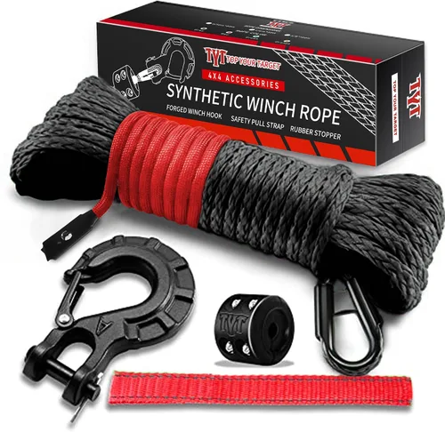 Vista 10 de TYT Kit de Cuerda Sintética para Cabrestante - 1/2" x 92' con 32000 lbs de Resistencia, Funda Protectora, Gancho de Servicio Pesado y Correa