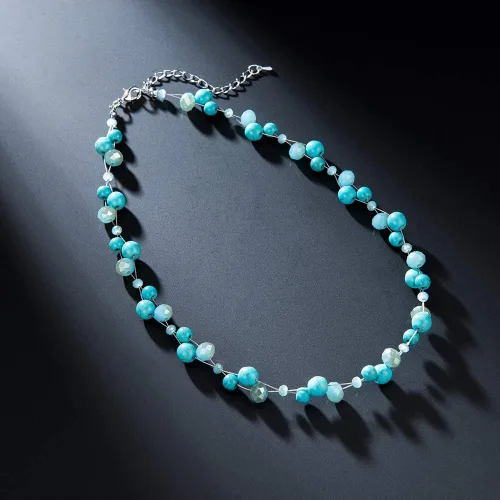 Vista 2 de Collar corto turquesa con cuentas para mujer, joyería de moda con perlas y cuentas de cristal, regalos de cumpleaños para mujer, Vidrio, No es una