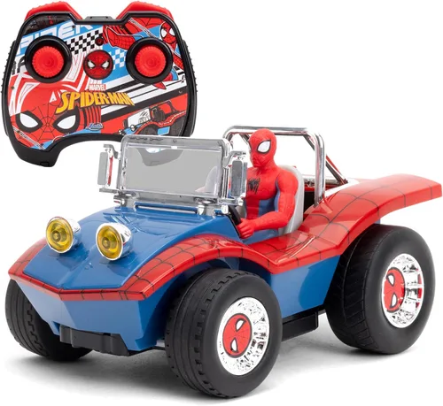 Vista 9 de Jada Spider-Man Buggy RC con figura de Spider-Man no extraíble – 7 pulgadas, botón turbo, control remoto de función completa, a partir de 6 años