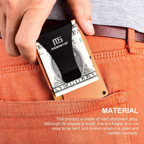 Vista 6 de Meggater Soporte de tarjeta de metal ultrafino con clip para dinero-Billetera de metal minimalista para hombres y mujeres-Paquete de tarjetas