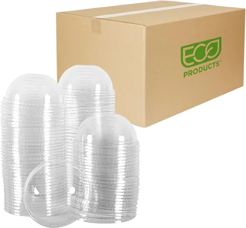 Vista 11 de Eco-Products GreenStripe - Tapas planas de plástico compostable, caja de 1000, agujero perforado para pajilla, se adapta a vasos de 7 y 10 onzas