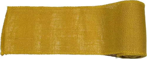 Vista 3 de Rollo de cinta de arpillera. 5.5 pulgadas x 15 pies. Bordes cosidos. Rollo de arpillera de color. 100% yute (amarillo)