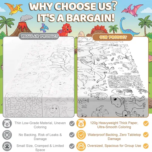 Vista 3 de NatNarr Mantel de dinosaurio para colorear, póster de papel de 30 x 72 pulgadas para niños