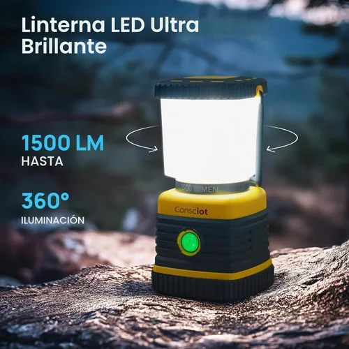 Vista 2 de Consciot C02 - Linterna LED para campamento, luces de campamento recargables USB-C, 1500 lm, 5 modos de luz, hasta 100 horas de tiempo