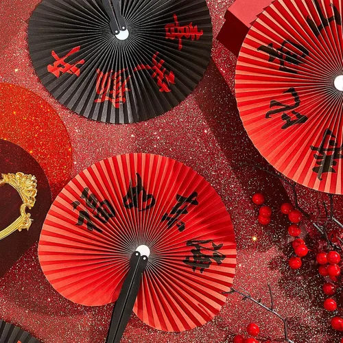 Vista 3 de Jetec 5 abanicos de mano plegables chinos, abanicos de mano de papel japonés oriental para decoración de fiestas de boda, juego de fanáticos