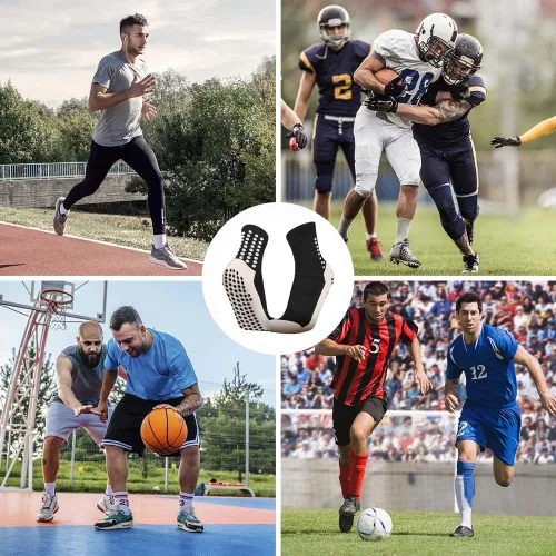 Vista 4 de Paquete de 8 calcetines de fútbol para hombre, antideslizantes, almohadillas de agarre antideslizantes para fútbol, baloncesto, deportes, calcetines