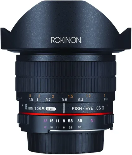 Vista 7 de Rokinon HD8M-C - lente de ojo de pez con capucha desmontable, 8 mm f/3.5 HD para Canon DSLR 8-8mm, lente fijo sin zoom, negro