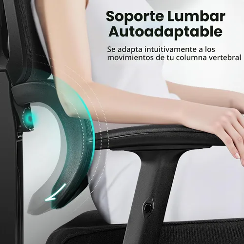 Vista 5 de Silla de Oficina Ergonómica de Respaldo Alto Silla de Escritorio con Soporte Lumbar, Silla de Computadora de Malla Transpirable con Reposabrazos