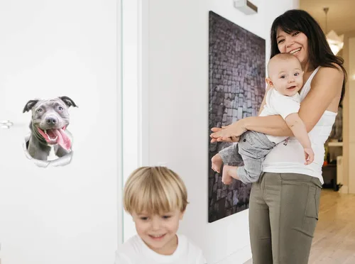 Vista 3 de Winston & Bear Happy Pit Bull Dog - Calcomanías de pared para perros, paquete de 2, calcomanías 3D Bully para paredes, automóviles, inodoro y más