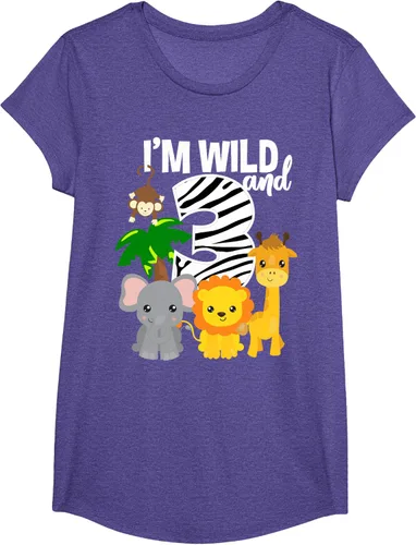 Vista 18 de Camiseta de cumpleaños con temática de zoológico de I'm Wild and 3, Negro, S
