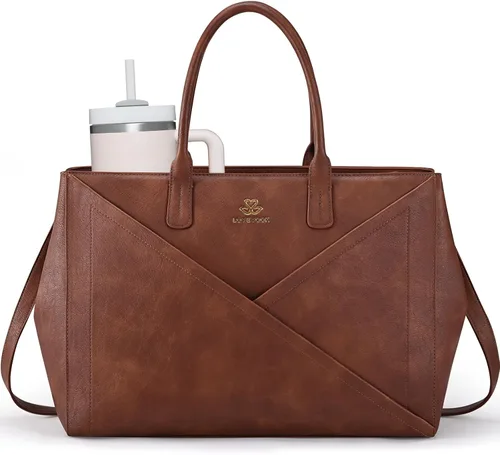 Vista 10 de LOVEVOOK Bolso para laptop de mano para mujer con portavasos grande, de 15.6 pulgadas, de PU, bolso de trabajo para maestra, bolso de mano