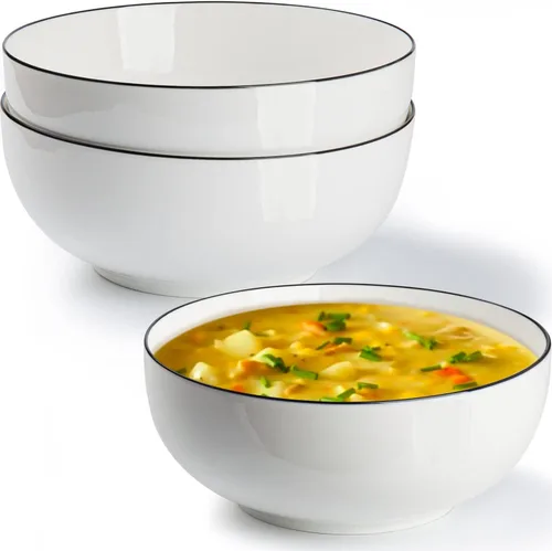 Vista 10 de Houlu Tazones de sopa de 40 onzas, cuencos de cereales, cuencos Pho, cuencos de ensalada, cuencos de porcelana blanca hueso, juego de 4, 7 pulgadas