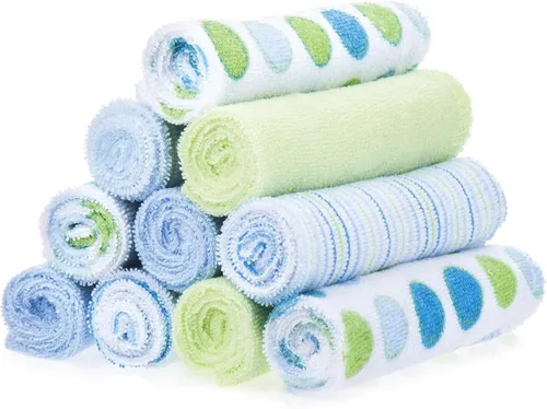 Vista 16 de Spasilk Juego de toallitas para niños y niñas recién nacidos, juego de toallas de rizo suave, paquete de 10, burbujas aguamarina, (010-1201)