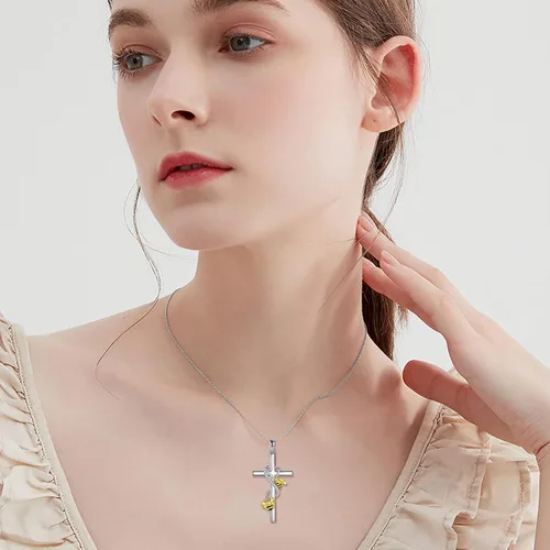 Vista 6 de POPLYKE Regalos para el Día de la Madre para mamá, collar de cruz de joyería regalos para madre, hija, abuela, plata de ley 925, collar con colgante