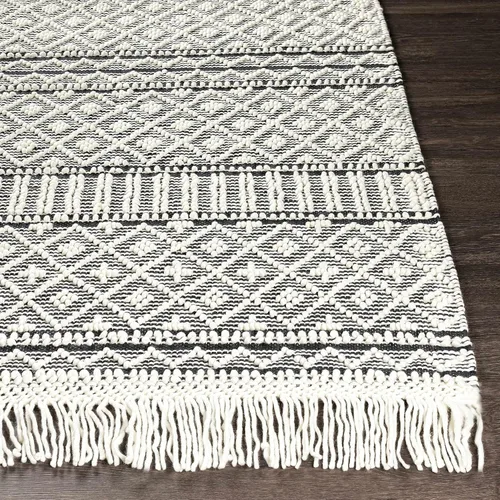 Vista 4 de Hauteloom Leon - Alfombra marroquí bohemia de lana para sala de estar y dormitorio, alfombra bohemia hecha a mano con enrejado, color negro, blanco