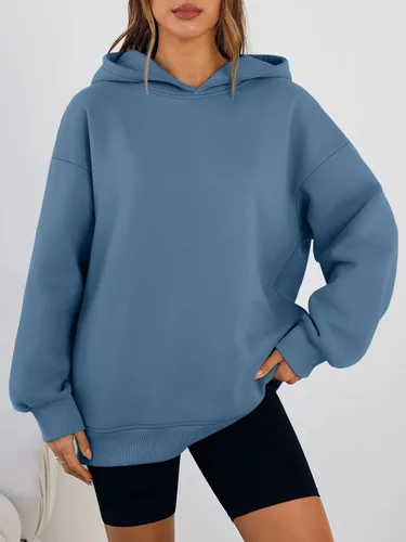 Vista 2 de Trendy Queen Sudaderas con capucha de gran tamaño para mujer, cómodas sudaderas de otoño a la moda 2025, trajes casuales de forro polar con bolsillos