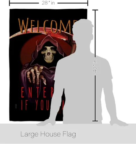 Vista 2 de Bandera Enter If You Dare House – Juego de bandera para otoño, Halloween, bruja, truco o trato, noche espeluznante, gato negro, temporada