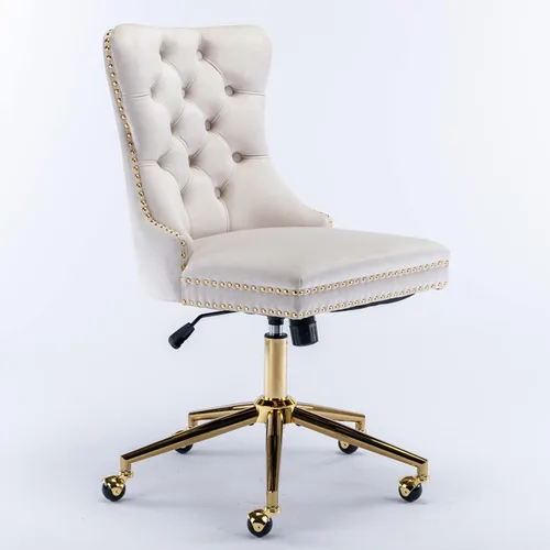 Vista 6 de SSLine Elegante silla de escritorio de terciopelo para niñas y mujeres, silla giratoria copetuda para computadora de oficina con ruedas, moderna