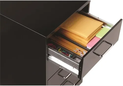 Vista 4 de Pemberly Row Organizador móvil de metal contemporáneo, 4 cajones, 18 pulgadas de profundidad, acabado negro, suspensión de deslizamiento suave