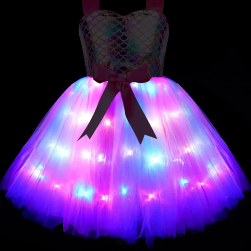 Vista 3 de Soyoekbt Girls Mermaid Costume Princess Tutu Dress for Birthday with Headband 3-8 Years