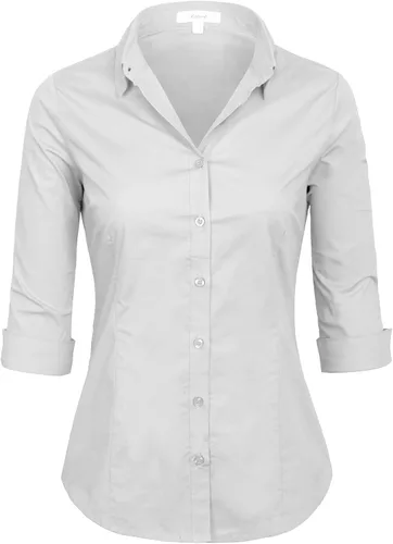 Vista 12 de KOGMO Blusa clásica de vestir con botones y manga 3/4 para mujer (S-3X)