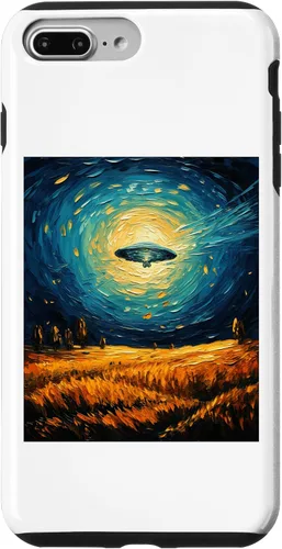 Vista 9 de iPhone 14 Funny paint Alien UFO Lover Starry Night Alien UFO Van Gogh Case
