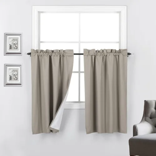 Vista 36 de 2 paneles de cortinas opacas con aislamiento térmico y forro blanco en la parte trasera para ventana de bloqueo de luz para cualquier ventana