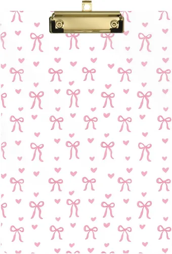 Vista 2 de Gredecor Portapapeles de lazo de lazo rosa estético para oficina, escuela, enfermería, acrílico para letras A4 estándar, 9 x 12.5 pulgadas, con clip