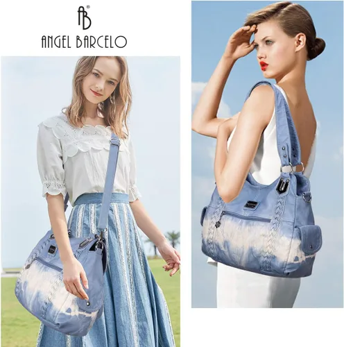 Vista 261 de Angel Barcelo - Bolsa de hombro amplia para mujer, diseño Hobo, cuero lavado