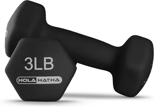 Vista 9 de HolaHatha 1, 2 and 3 lb Neoprene Dumbbell Strength Training Weight Set with Rack