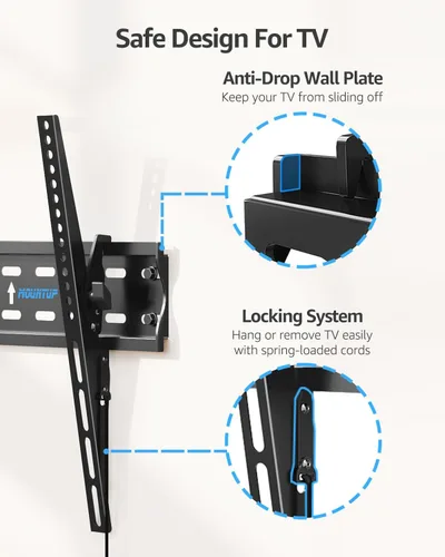 Vista 5 de MOUNTUP Soporte de pared para TV, soporte de TV inclinable para la mayoría de televisores planos/curvos LED LCD OLED de 26 a 60 pulgadas, perfil