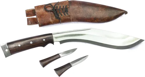 Vista 2 de ESK Cuchillo afgano Kukri Machete Kukri tradicional de acero al carbono de espiga completa, hoja de 11 pulgadas, mango de palisandro de 5.5