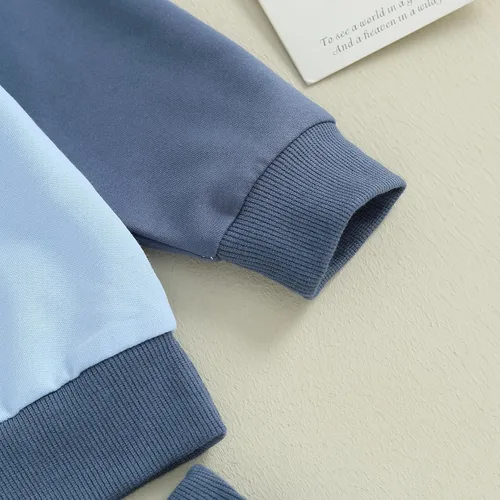 Vista 4 de Thorn Tree Conjunto de sudadera de manga larga para niños pequeños, 2 piezas, para otoño e invierno Conjunto de manga azul y blanco