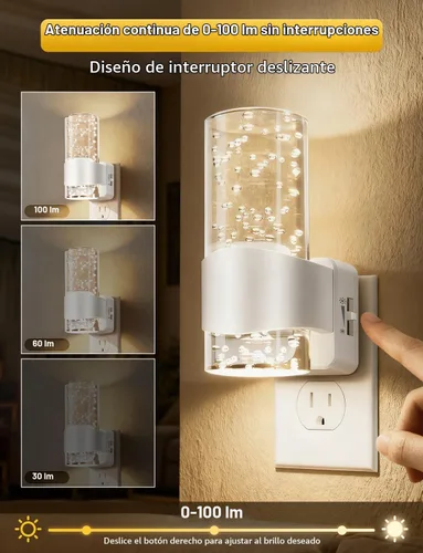 Vista 3 de Luces nocturnas enchufables en la pared, luz nocturna LED regulable con sensor de crepúsculo a amanecer, luz nocturna enchufable con brillo
