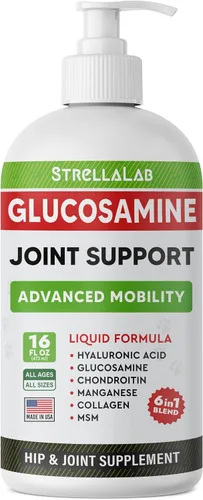 Vista 2 de Paquete de glucosamina líquida + aceite de salmón Omega 3 para perros, alivio del dolor articular + alivio de alergias, condroitina, MSM, colágeno +