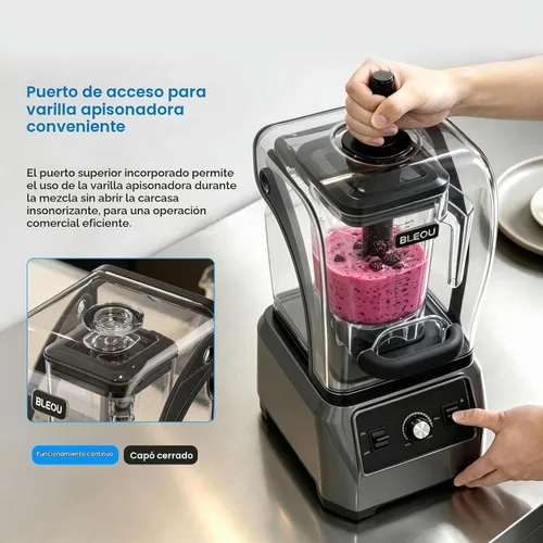 Vista 5 de Bleou 1680W Commercial Blender with Sound Shield & Self-Cleaning
