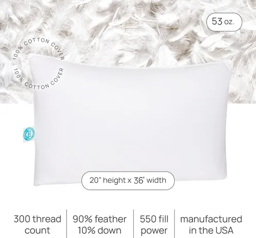 Vista 2 de East Coast Bedding Down and Feather Bed Pillow King Size Medium Support 10/90 Down Feather Fill 100% Cotton Shell 2 Pack
